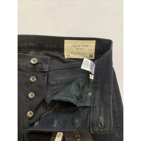 Rag & Bone Men's Black Fit 2 Slim Fit Jeans Size 30x34 NWT - Picture 7 of 16